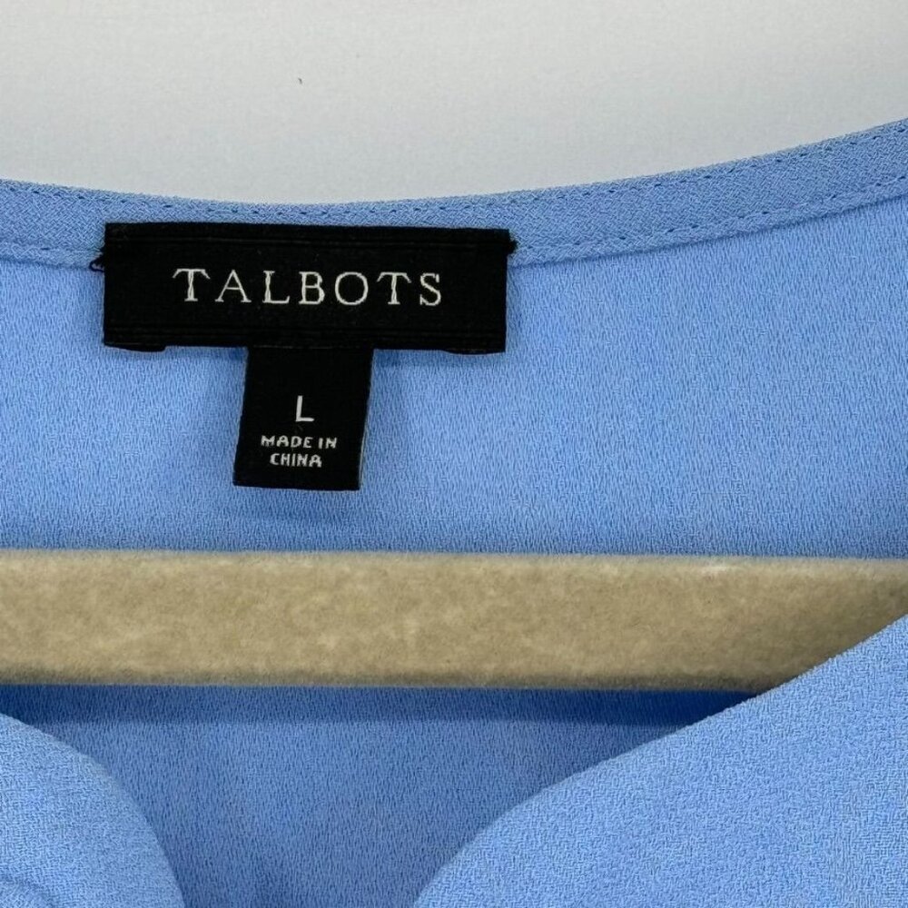 Talbots Blue Lace Up Scallop Hem Blouse Size Large  Womens Top 3/4 sleeve - Picture 4 of 9